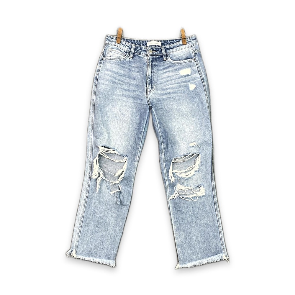 Flying Monkey Straight Jeans Womens 28 Blue Denim Y2K Distressed Corpore Raw Hem